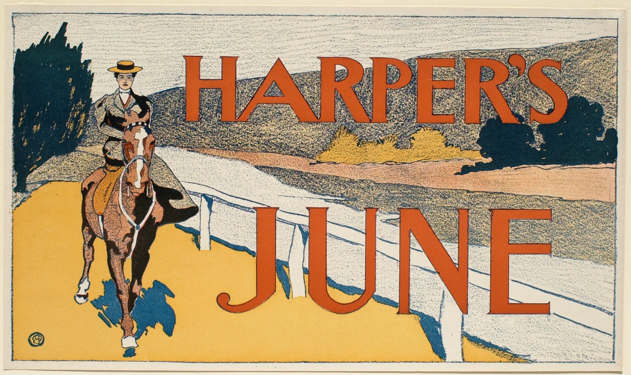 Kvinna till häst, June Harper av Edward Penfield