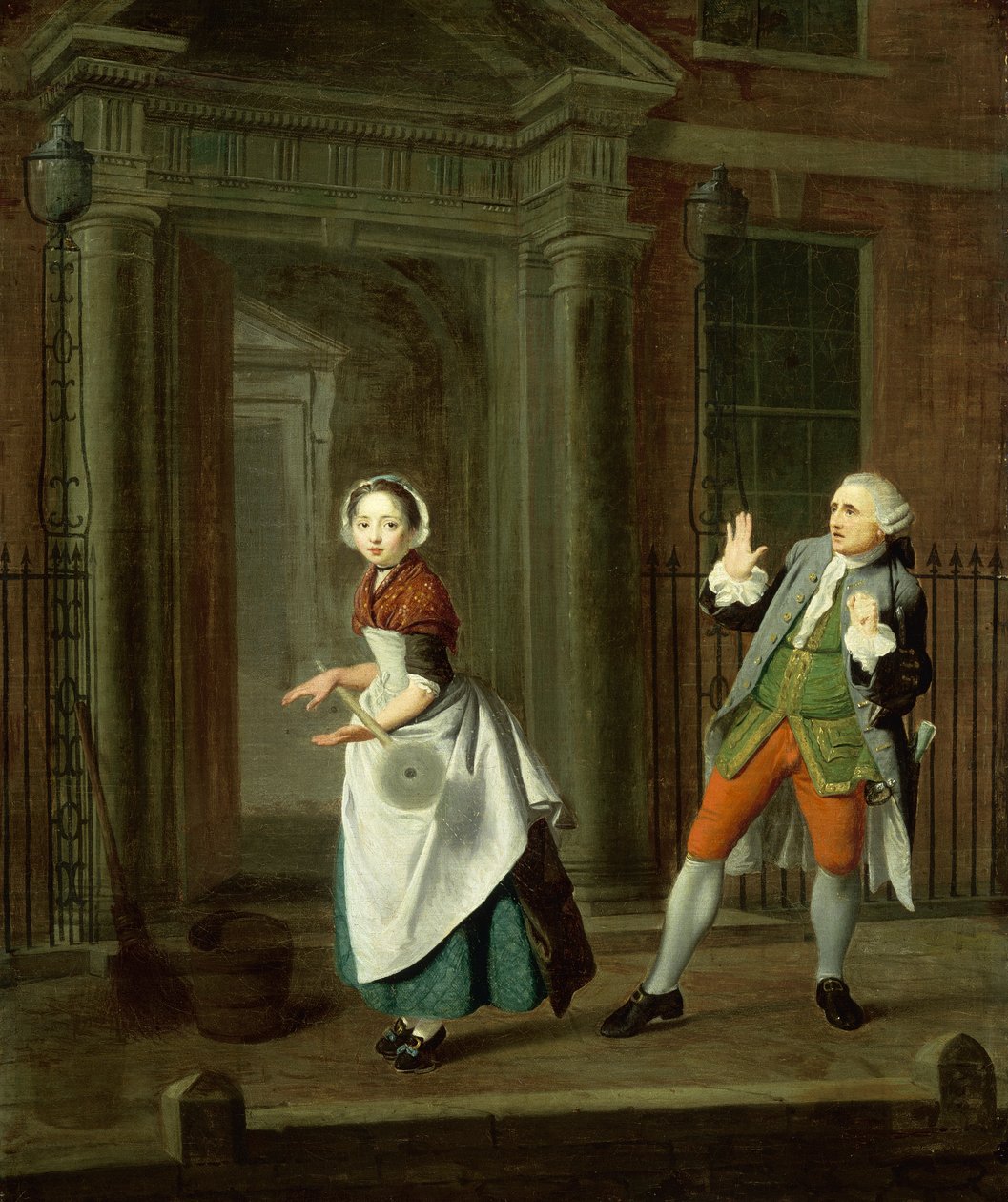 En välklädd tjänsteflicka snurrar sin mopp, c1764 av Edward Penny