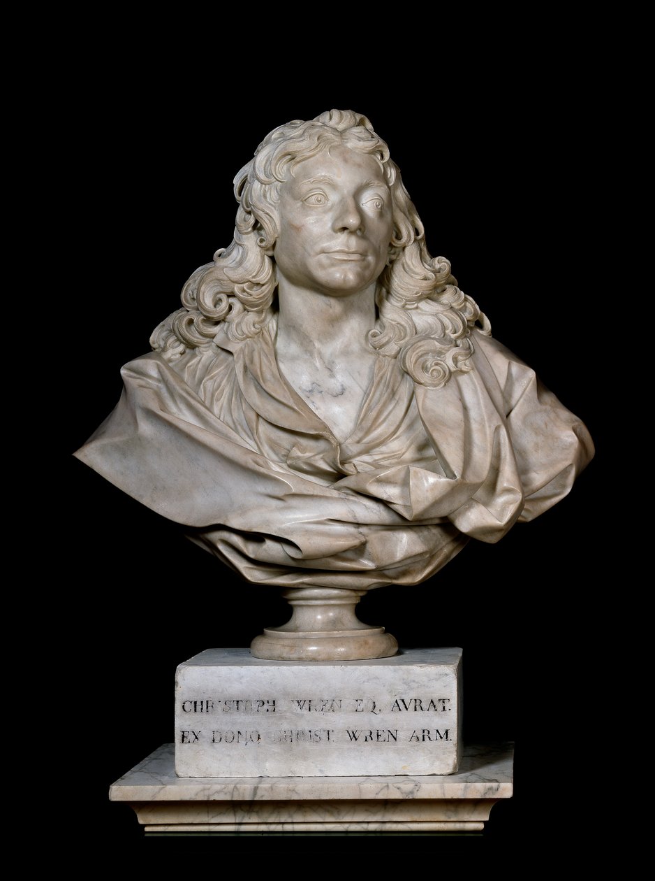 Porträttbyst av Sir Christopher Wren, 1600-talet (marmor) av Edward Pierce