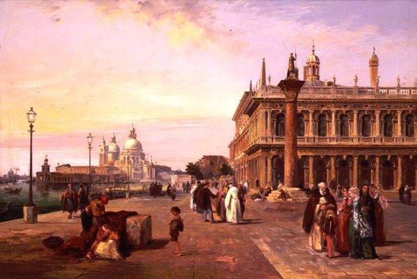 Figurer på Piazzetta, Venedig med, Salute bortom av Edward Pritchett