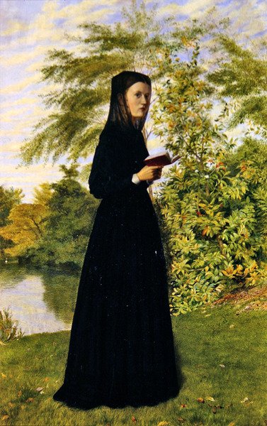 En kvinna som läser i en park, ca 1860 (olja på tavla) av Edward Radford