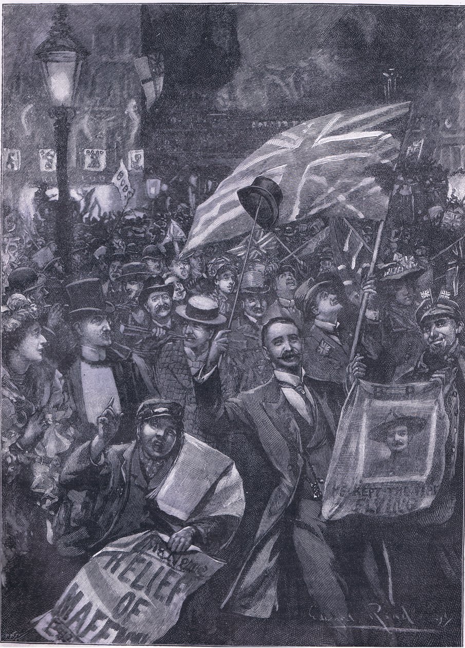 Mafeking night in London, illustration från Cassells History of England, 1900-talet av Edward Read