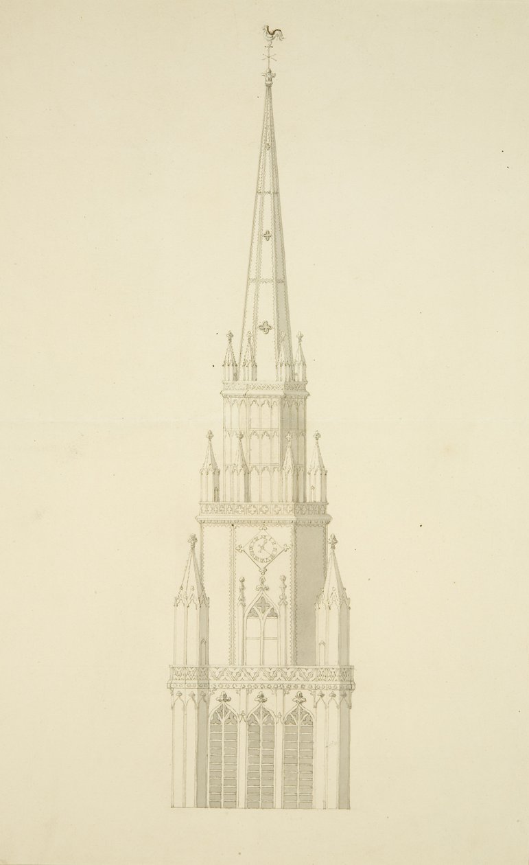 Projected Tower of St Mary Redcliffe (penna och akvarell på papper) av Edward Shiercliffe