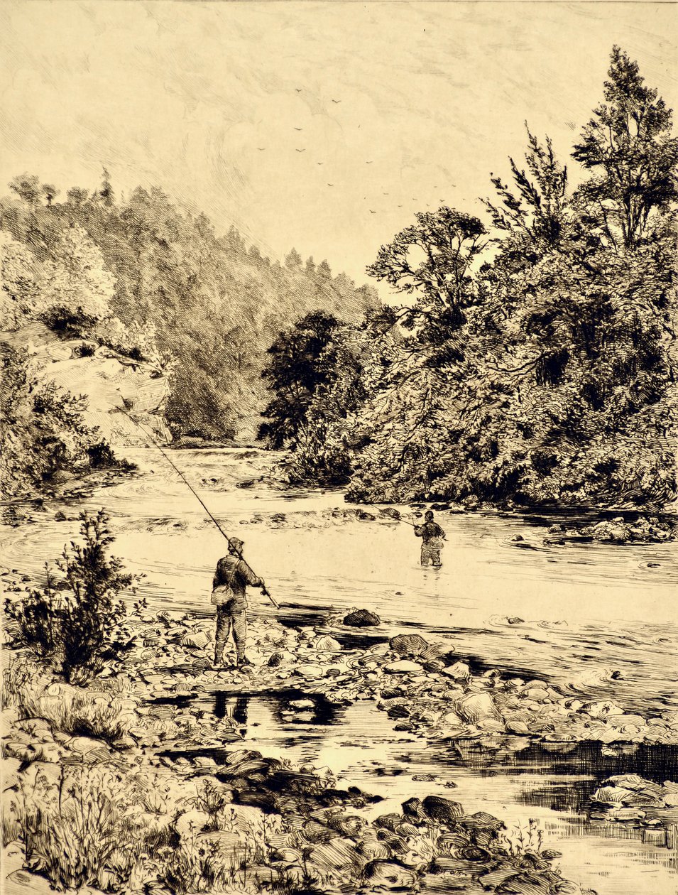 The Tees: The Tees at Ovington, ca 1880 (etsning) av Edward Slocombe