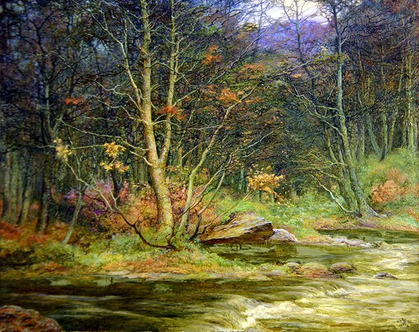 A Woodland Rivulet (olja på duk) av Edward Steel Harper