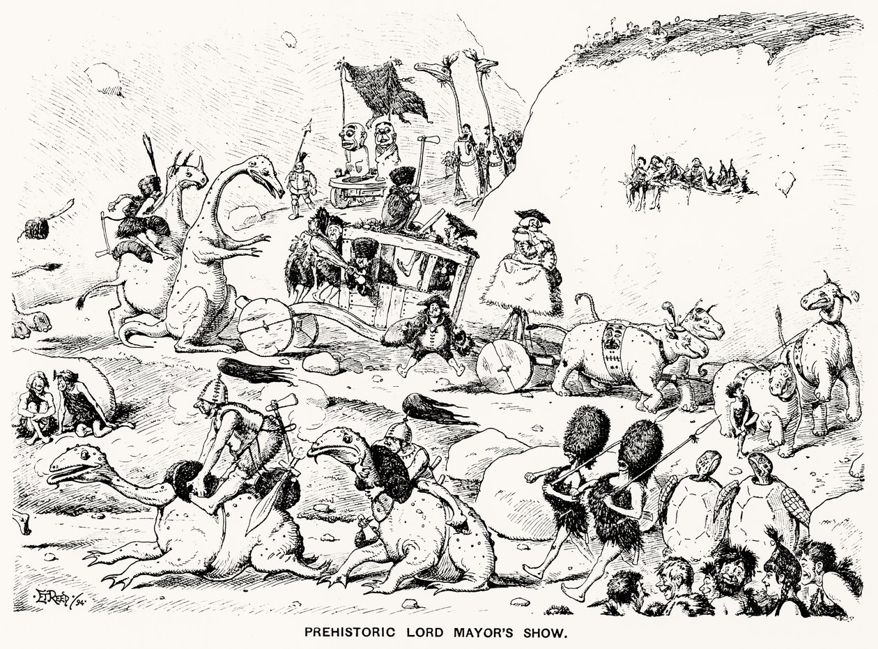 Förhistorisk Lord Mayors Show, 1894 (penna och bläck) av Edward Tennyson Reed