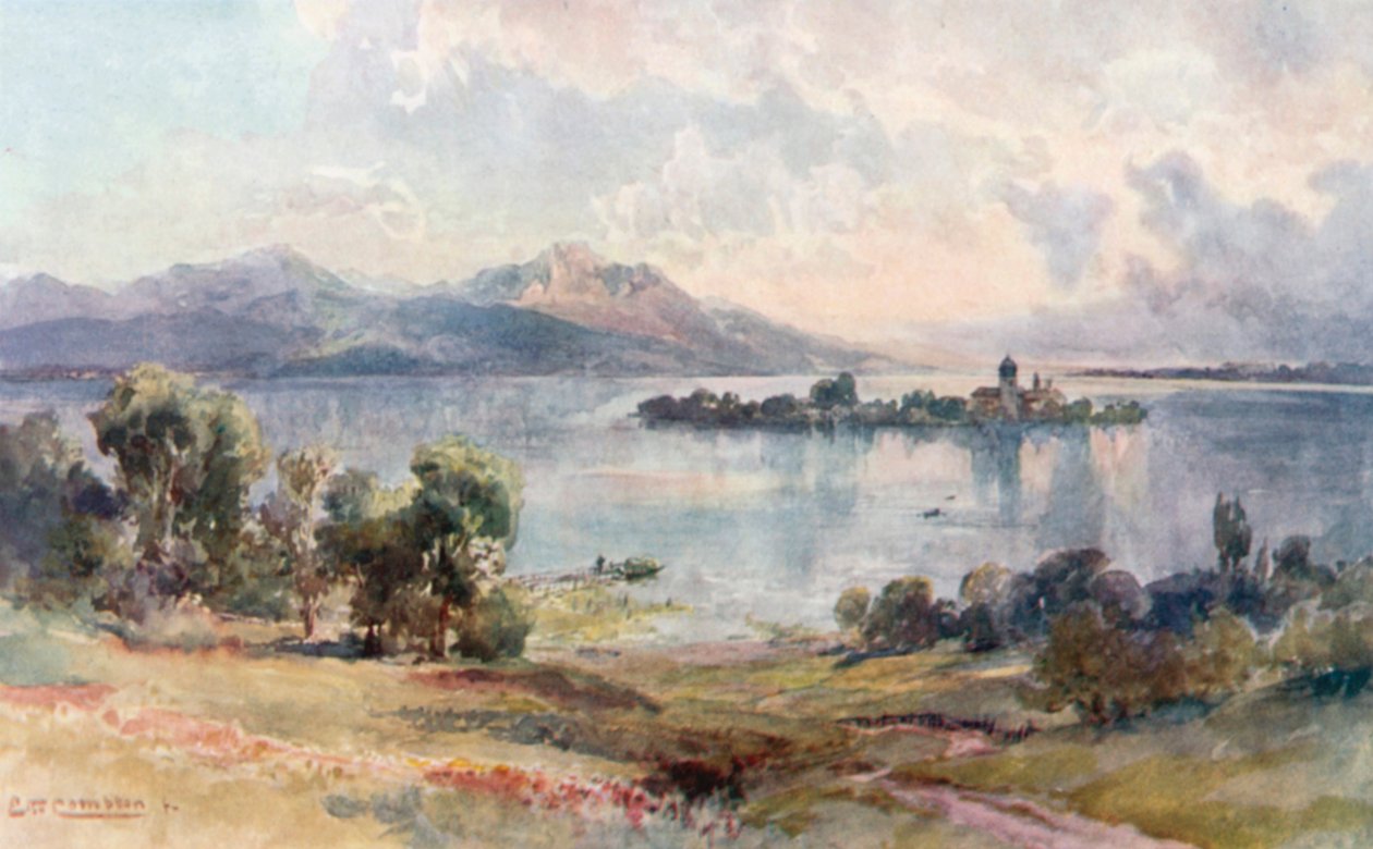 Chiemsee - Kvinnornas ö (färglitografi) av Edward Theodore Compton
