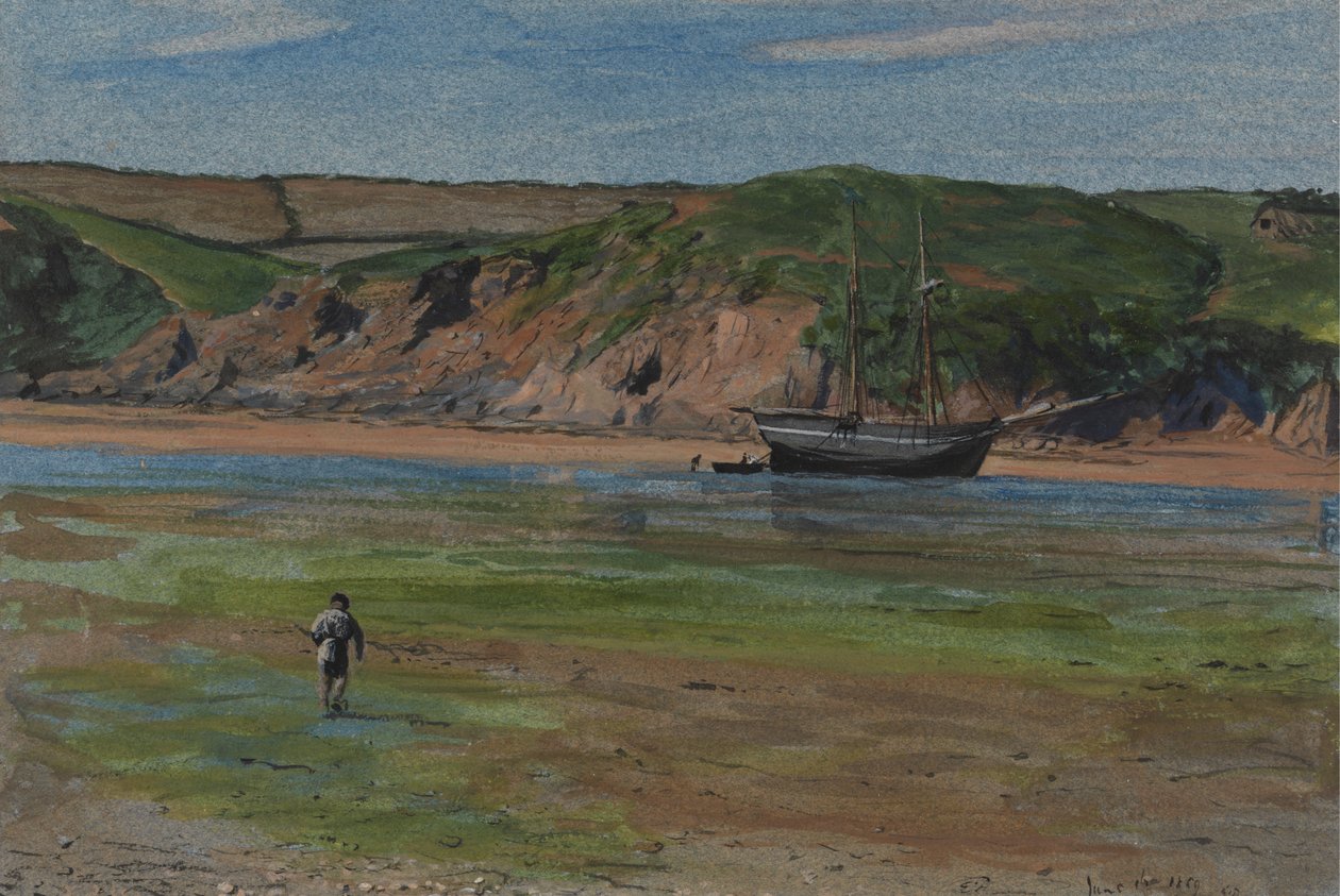 En flod i Devon vid lågvatten, 16 juni 1859 av Edward Thompson Davis