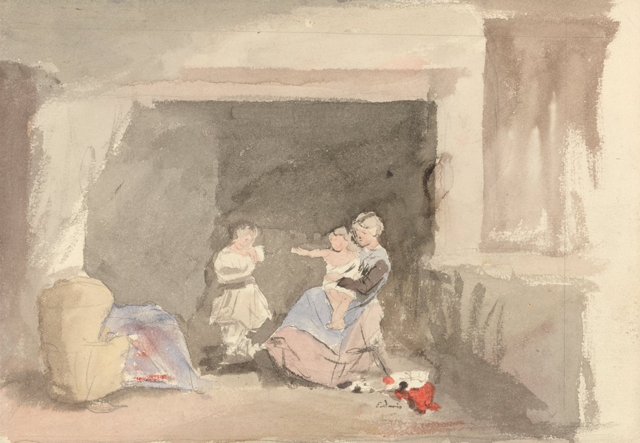 Interiör med mor och två barn av Edward Thompson Davis
