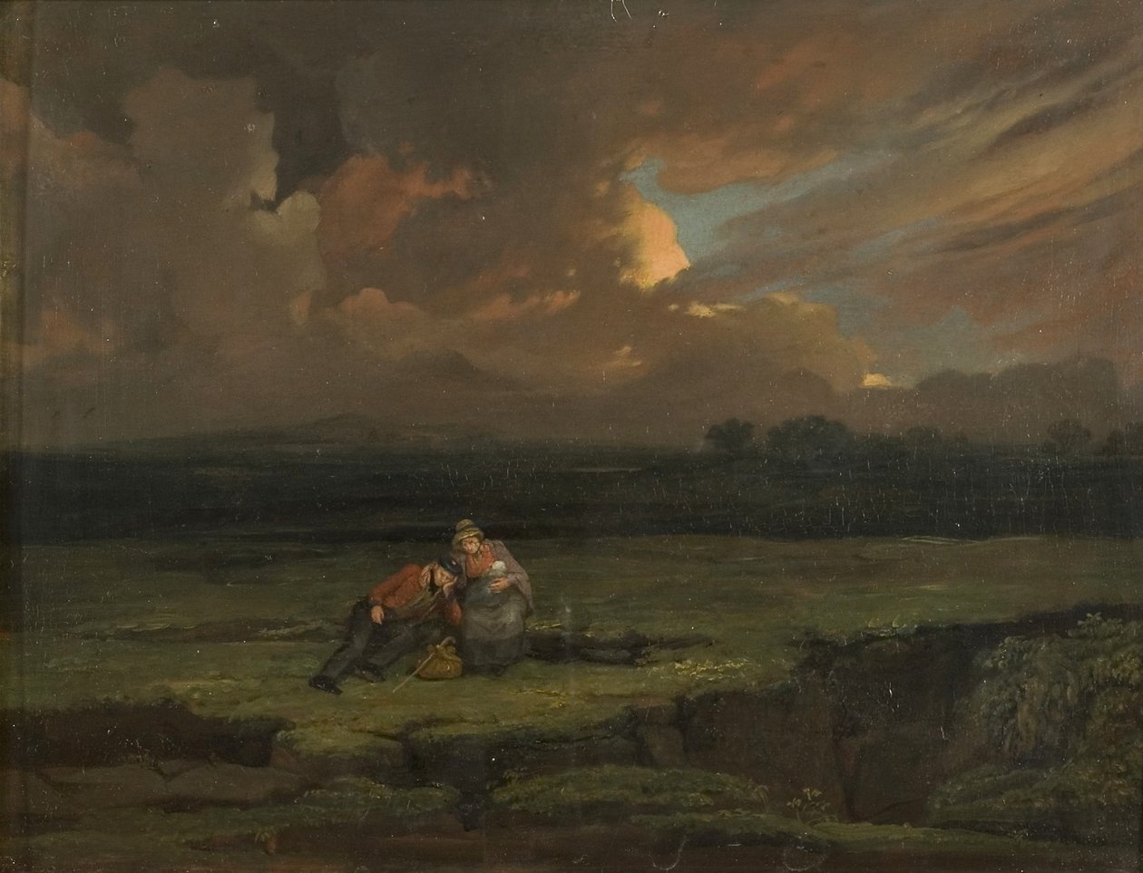 En soldat och hans fru och barn i ett stormigt landskap av Edward Villiers Rippingille