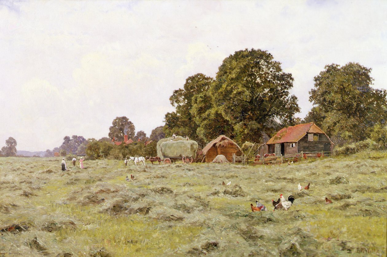 Höslagning i Fittleworth, Sussex (olja på duk) av Edward Wilkins Waite