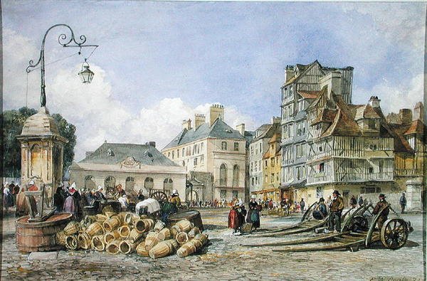 A Market Square on the Continent (akvarell på papper) av Edward William Cooke