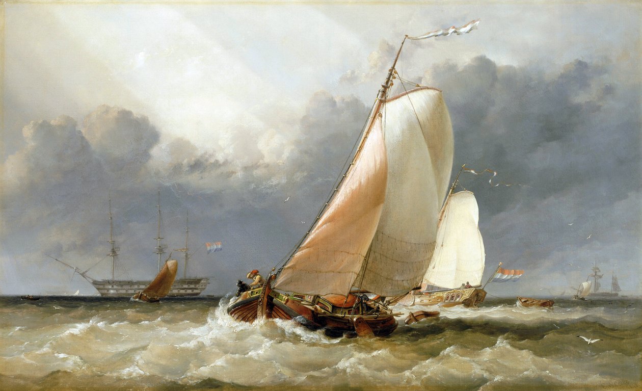 Holländsk segelbåt som seglar på Zuiderzee (Holland). Olja på duk av Edward William Cooke