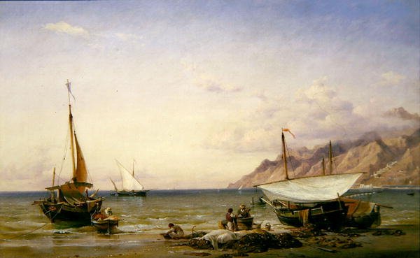 Fiskare underhåller sina nät av Edward William Cooke