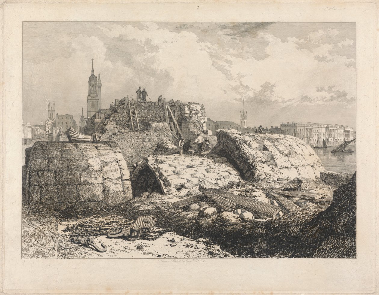 London Bridge - rivning av Edward William Cooke