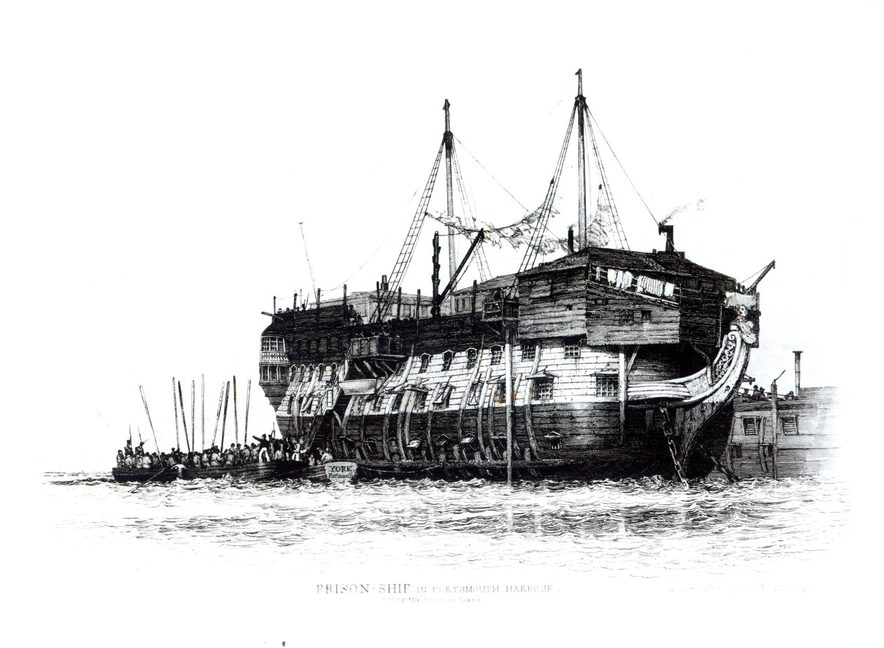 Prison Ship in Portsmouth Harbour: Convicts Going on Board, 1828 av Edward William Cooke