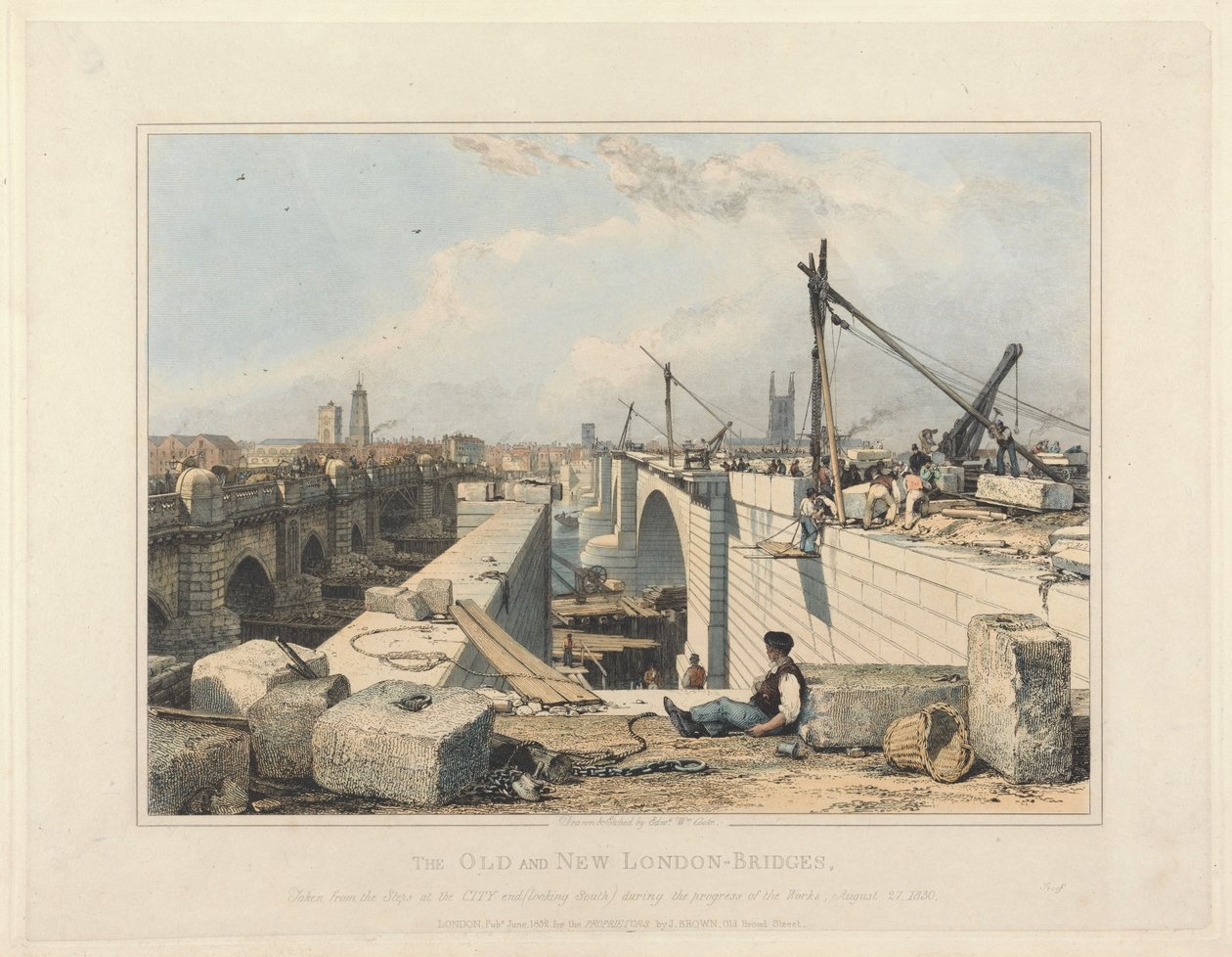 Den gamla och den nya London Bridge av Edward William Cooke