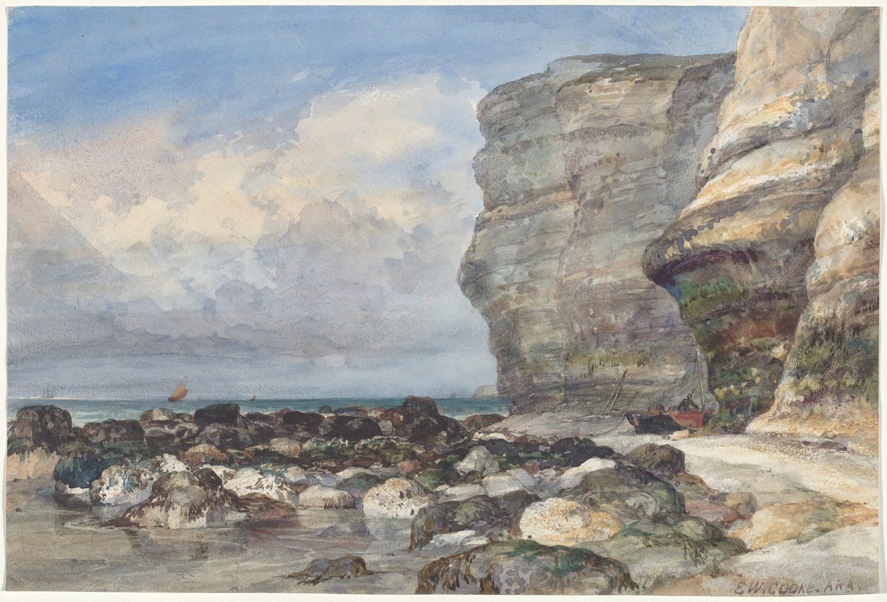 Den klippiga stranden och klipporna vid Fécamp av Edward William Cooke