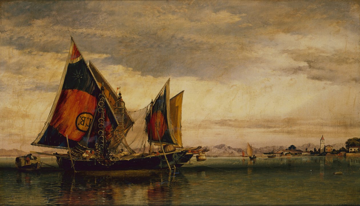 Den venetianska lagunen med fiskebåtar av Edward William Cooke