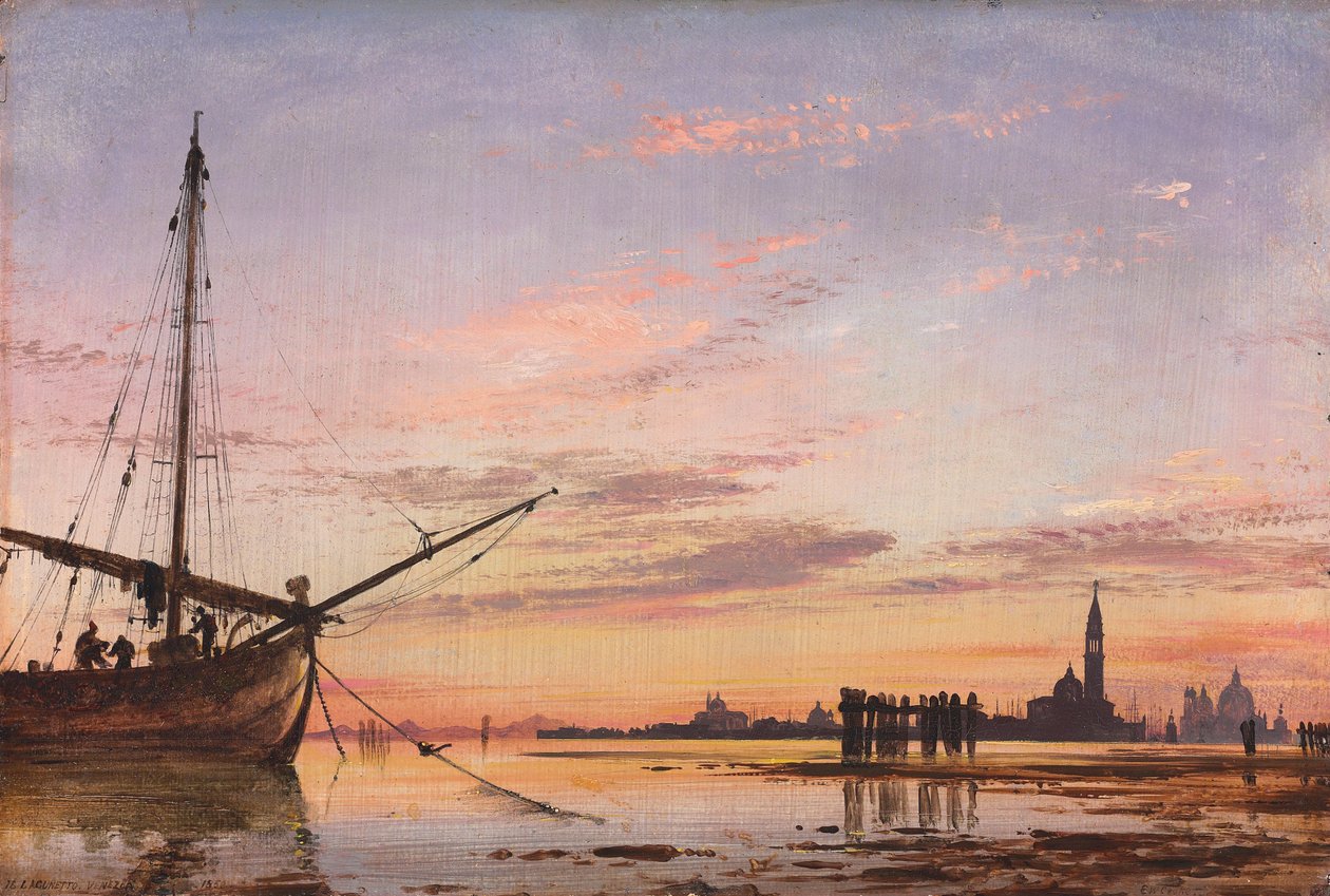 Utsikt över lagunen, Venedig, solnedgång, 1850 av Edward William Cooke