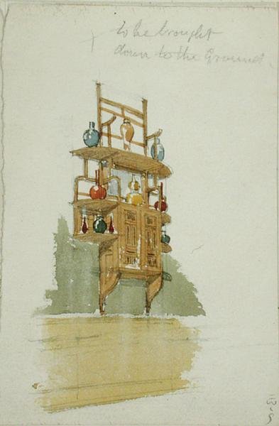 Design för ett apskåp, ca 1876 (akvarell & penna på papper) av Edward William Godwin