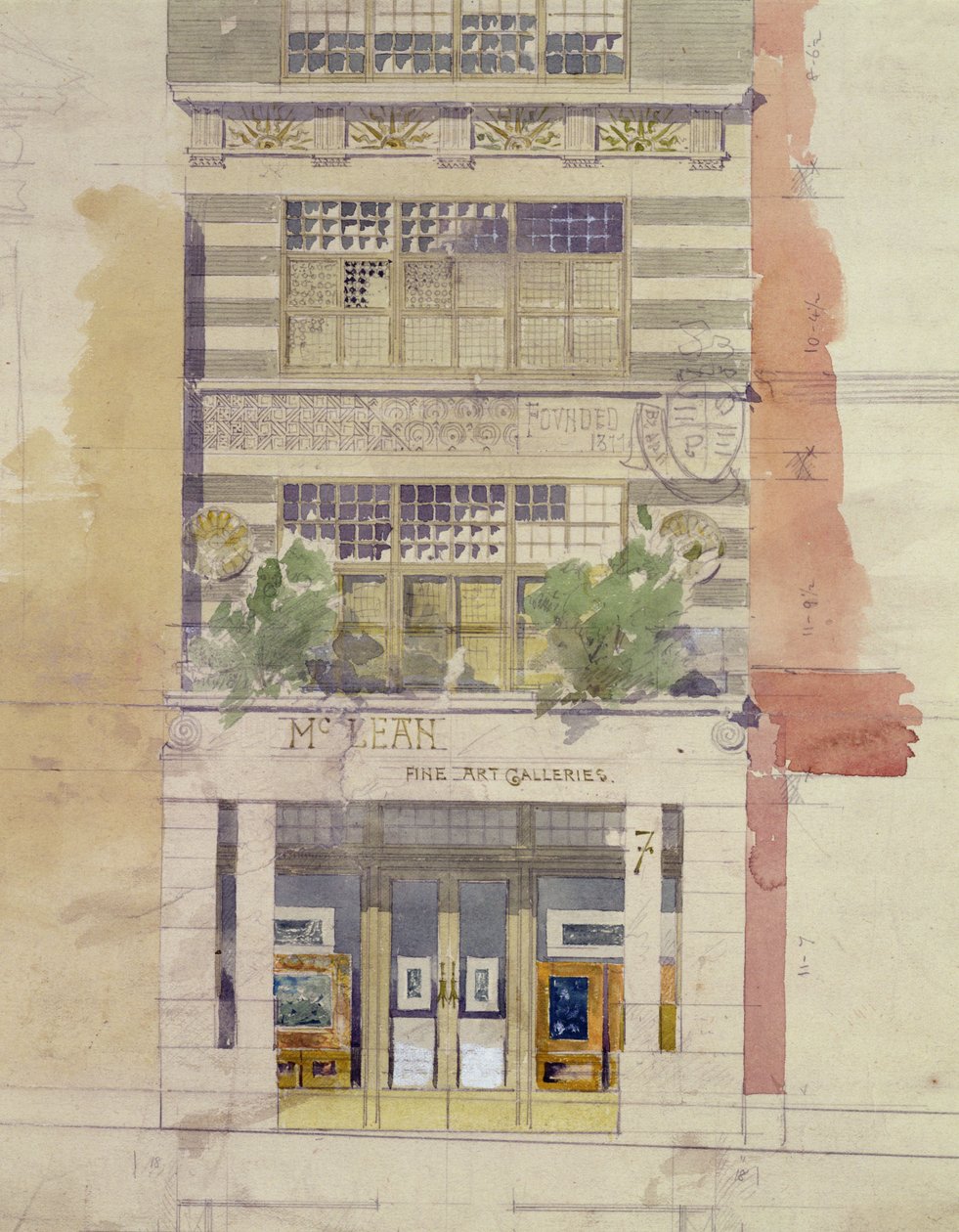 Design för fasaden till McLean Fine Art Galleries, Haymarket, London (akvarell och blyerts på papper) (se även 176480) av Edward William Godwin