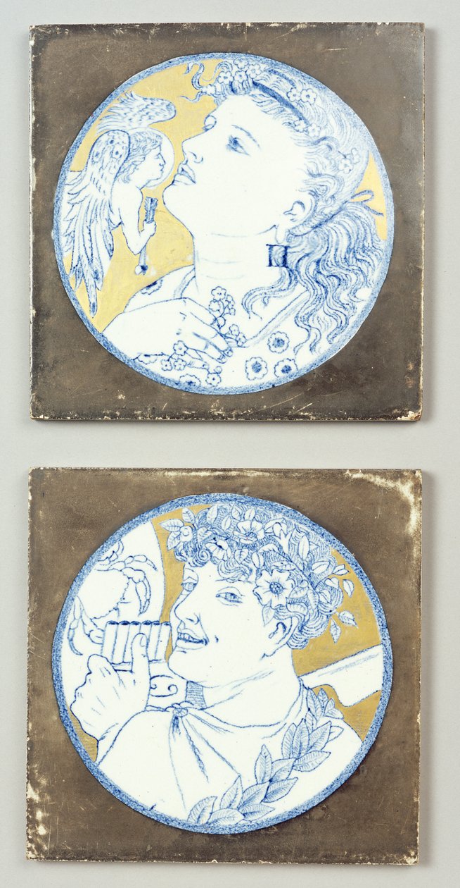 Gemini and Cancer, c.1878 (överglasyr och förgylld dekoration på underglasyrtransferdesign) av Edward William Godwin