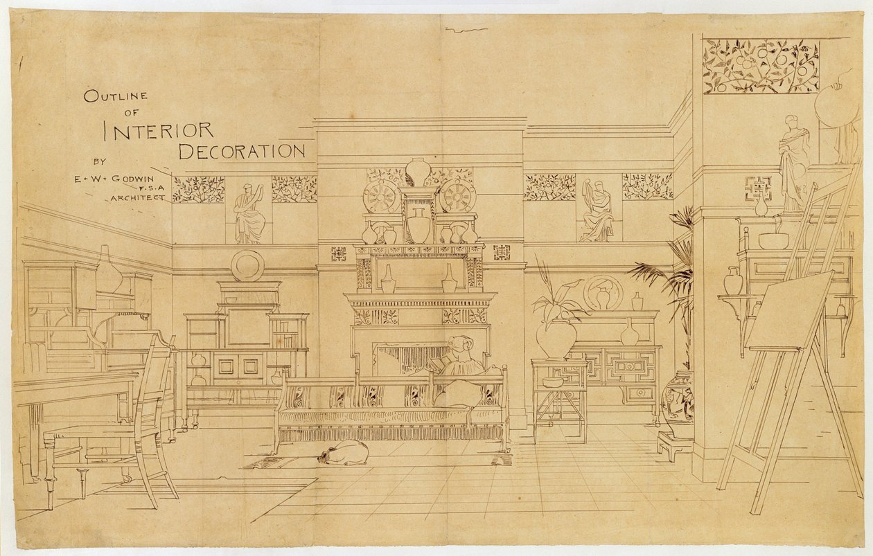 Outline of Interior Decoration, 1881 (bläck på kalkerpapper) av Edward William Godwin