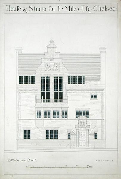 Hus och studio för F. Miles Esq, Chelsea, graverade av C.P. Edwards (se även 176482-485) av Edward William after Godwin