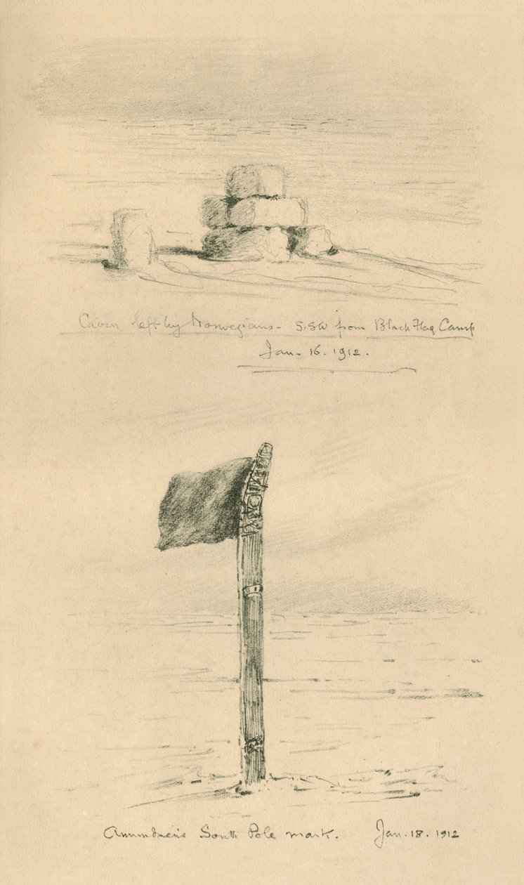Cairn Left By The Norwegians, and Amundsens South Pole Mark, januari 1912, 1913. av Charles Edward Wilson