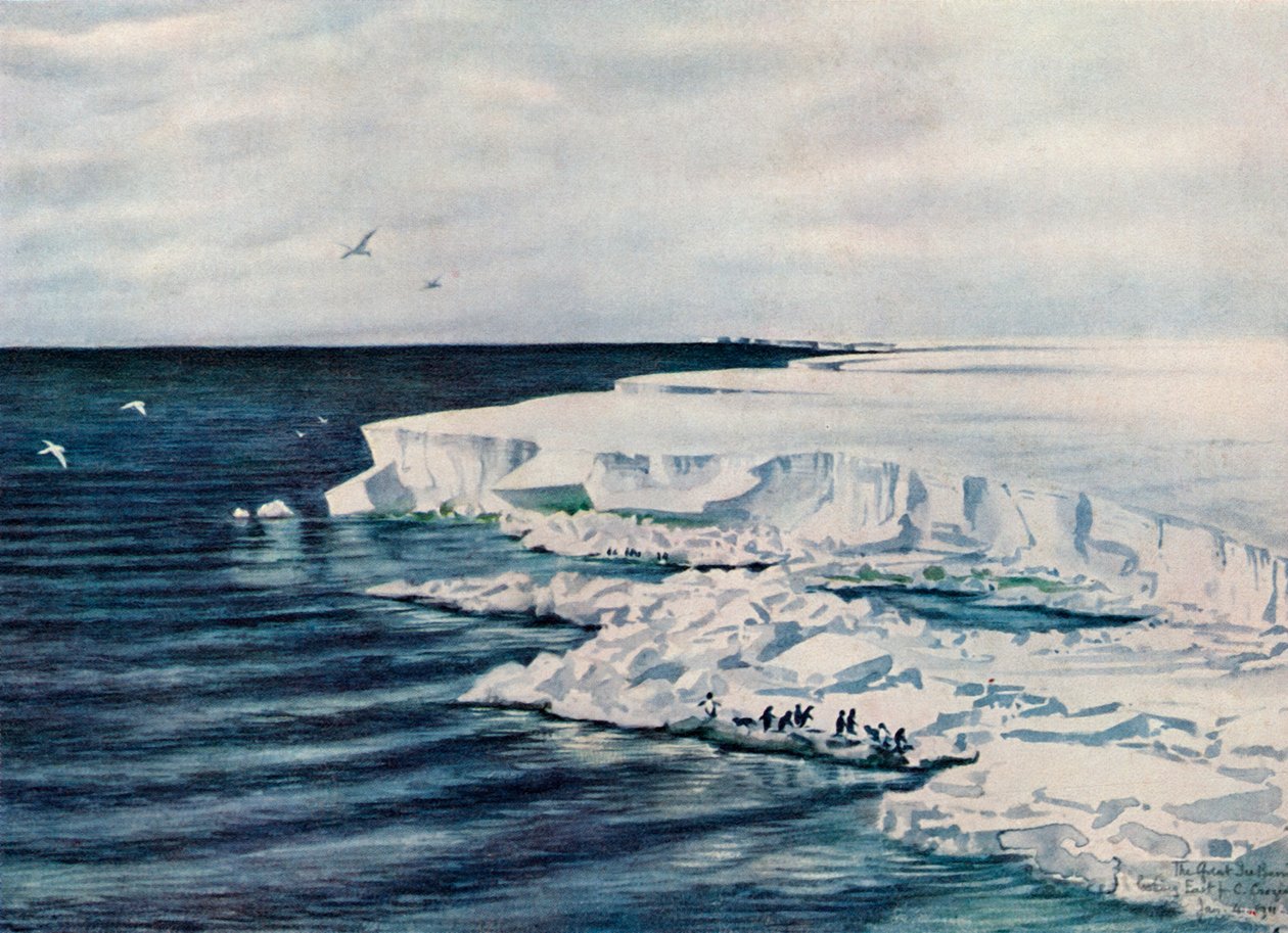 Den stora isbarriären, blickar österut från Cape Crozier, 4 januari 1911, 1913 av Charles Edward Wilson