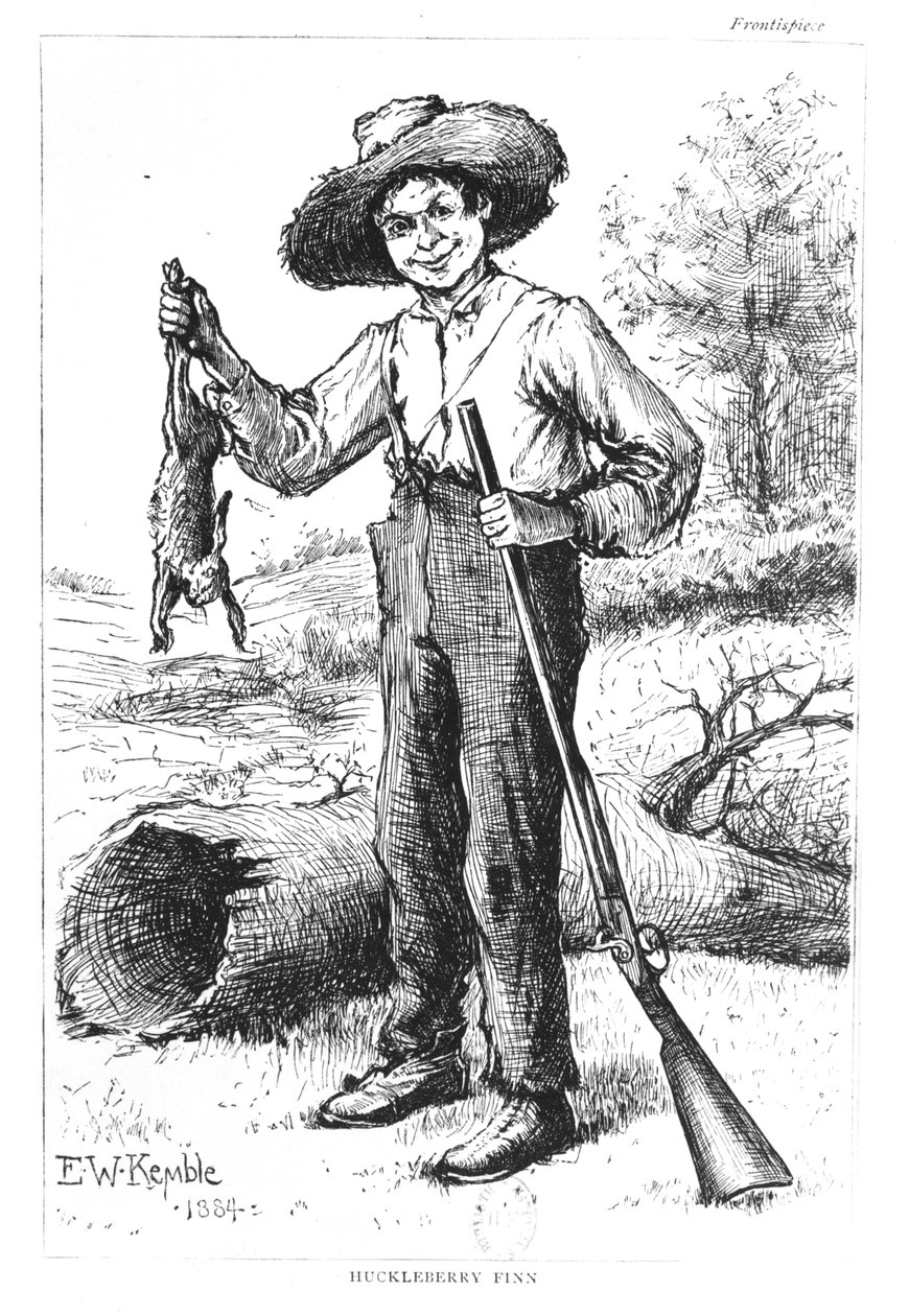 Frontispice till "The Adventures of Huckleberry Finn" av Mark Twain (1835-1910) 1884 av Edward Windsor Kemble