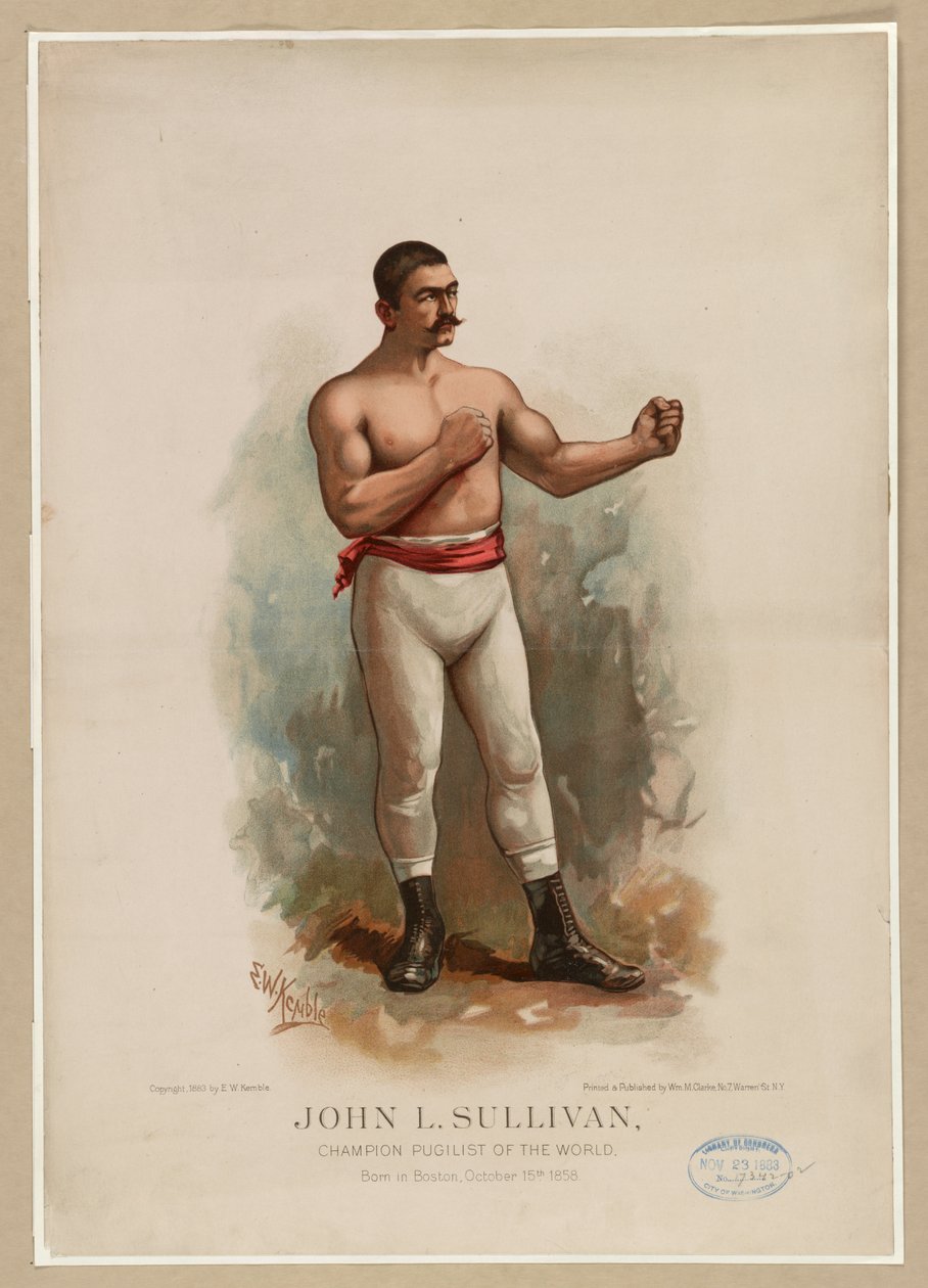 John L. Sullivan, världens mästare i pugilist, ca. 1883 (kromolitografi) av Edward Windsor Kemble