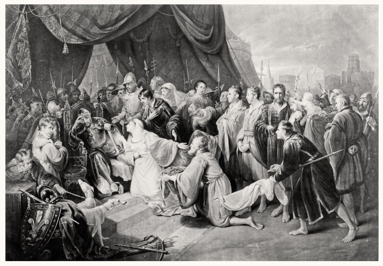 The Surrender of Calais, 4 augusti 1347, graverad av John Young av Edward after Bird