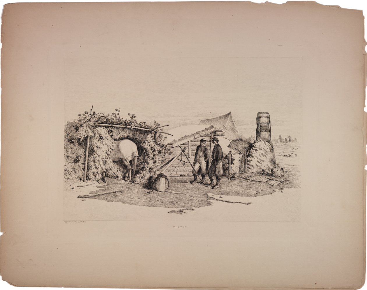 Kommissariens kvarter i vinterlägret, 1876 av Edwin Austin Forbes