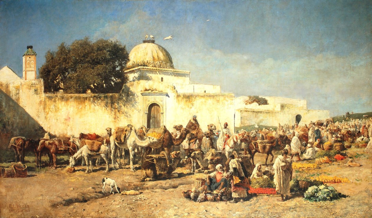 Marknadsscen i Mogador, 1881 av Edwin Lord Weeks