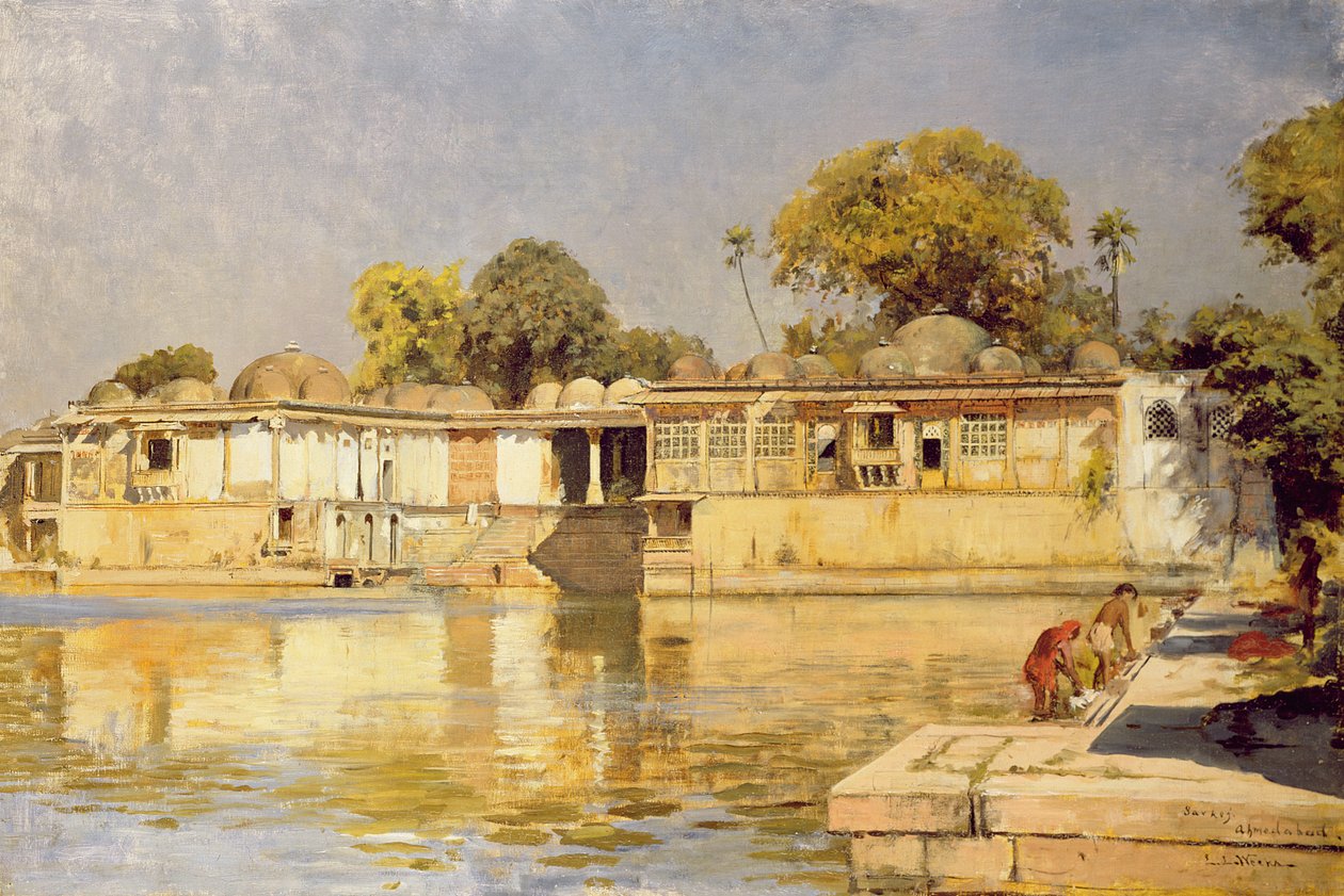 Palats och sjö vid Sarkeh, nära Ahmedabad, Indien, c.1882-83 av Edwin Lord Weeks
