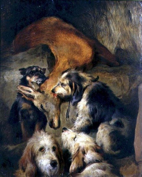 Hjortens död (olja på tavla) av Edwin (attr. to) Landseer