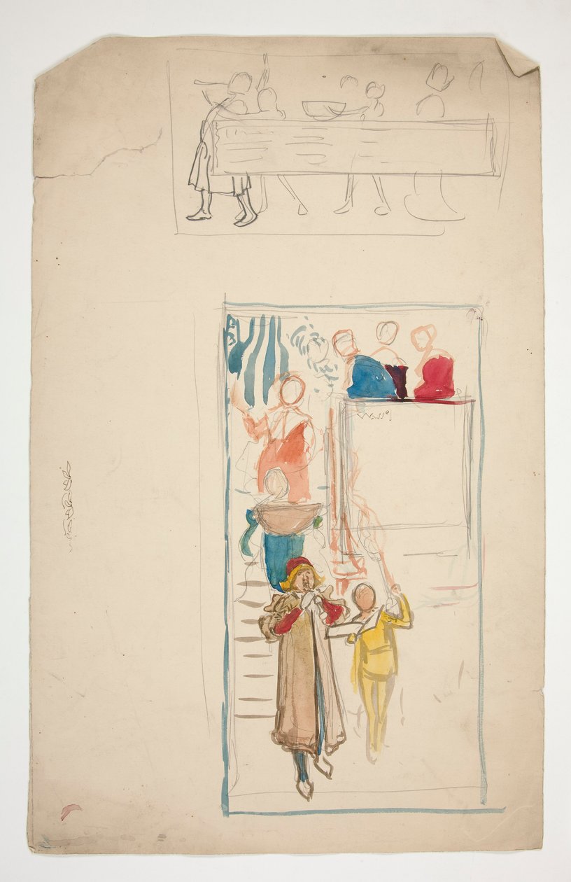 En procession - oidentifierad illustration för en pjäs(?) av Edwin Austin Abbey