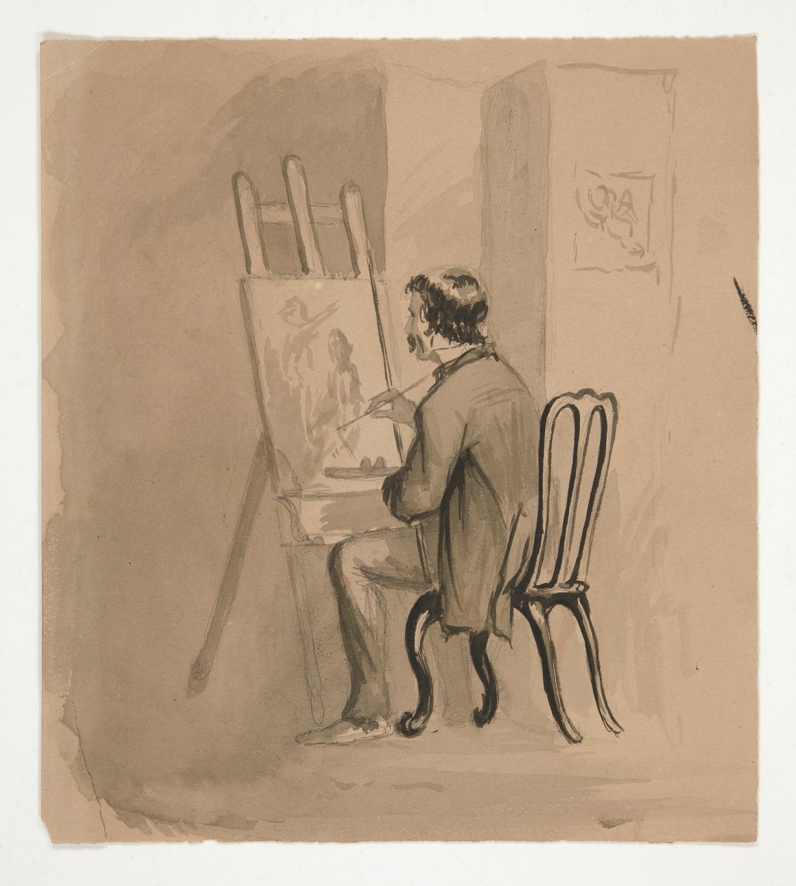 Konstnären sitter vid staffli av Edwin Austin Abbey