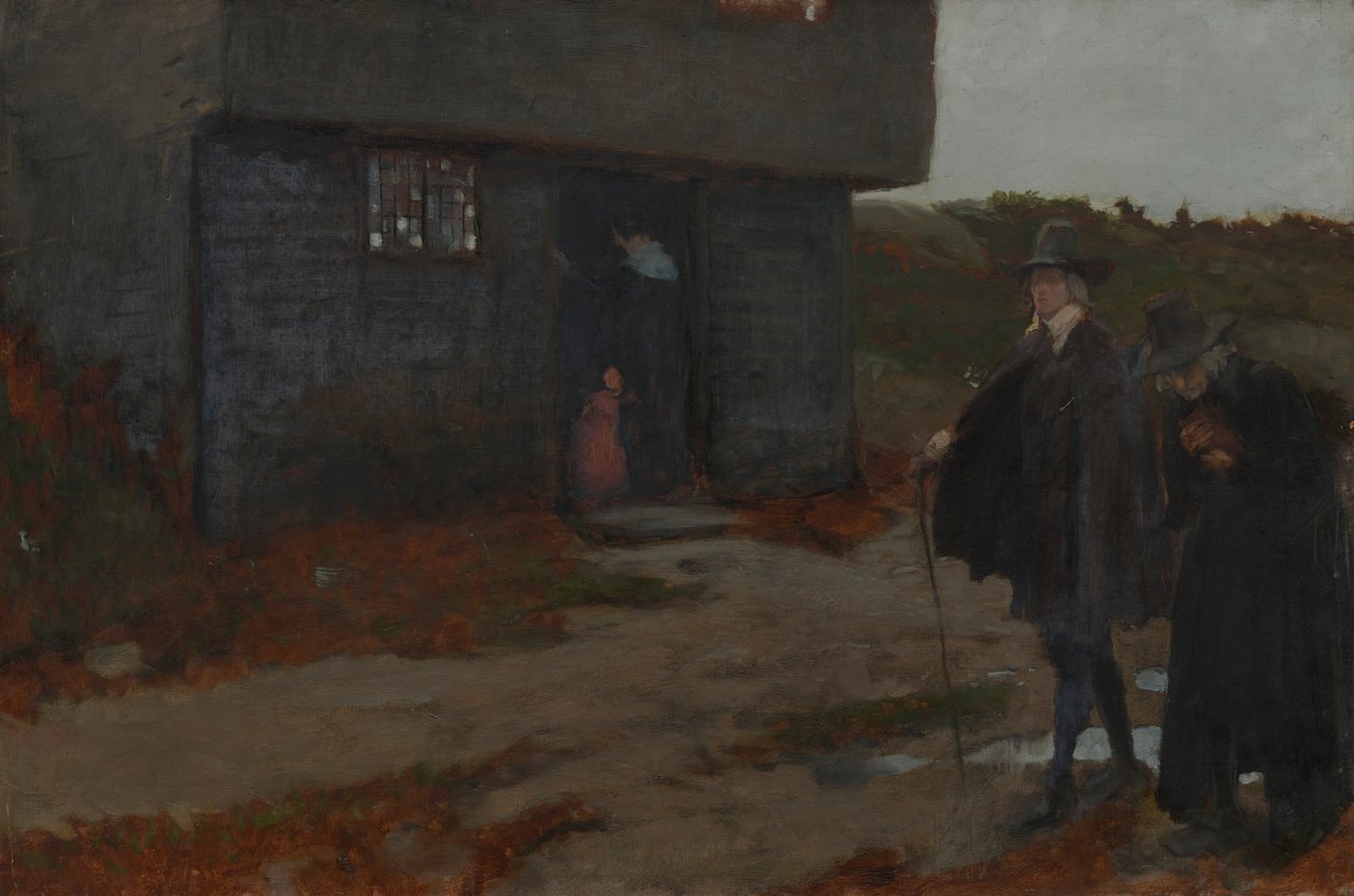 At the Cottage Door (17th Century New England Scene) av Edwin Austin Abbey