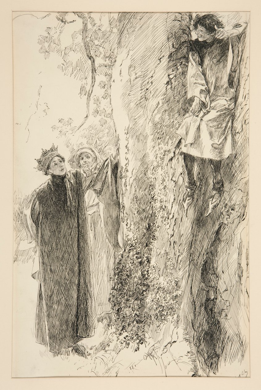 Biron och kungen, från akt IV, scen iii, kärlek av Edwin Austin Abbey
