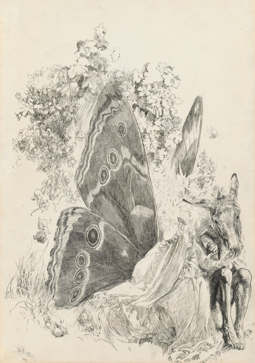 Botten och Titania, illustration till En midsommarnatt av Edwin Austin Abbey