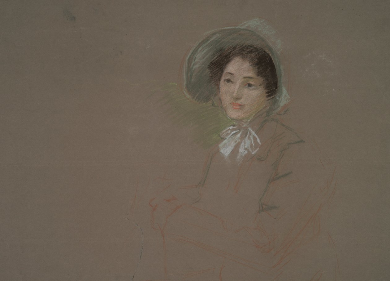 Bystlång skiss av en kvinna som bär en huva av Edwin Austin Abbey