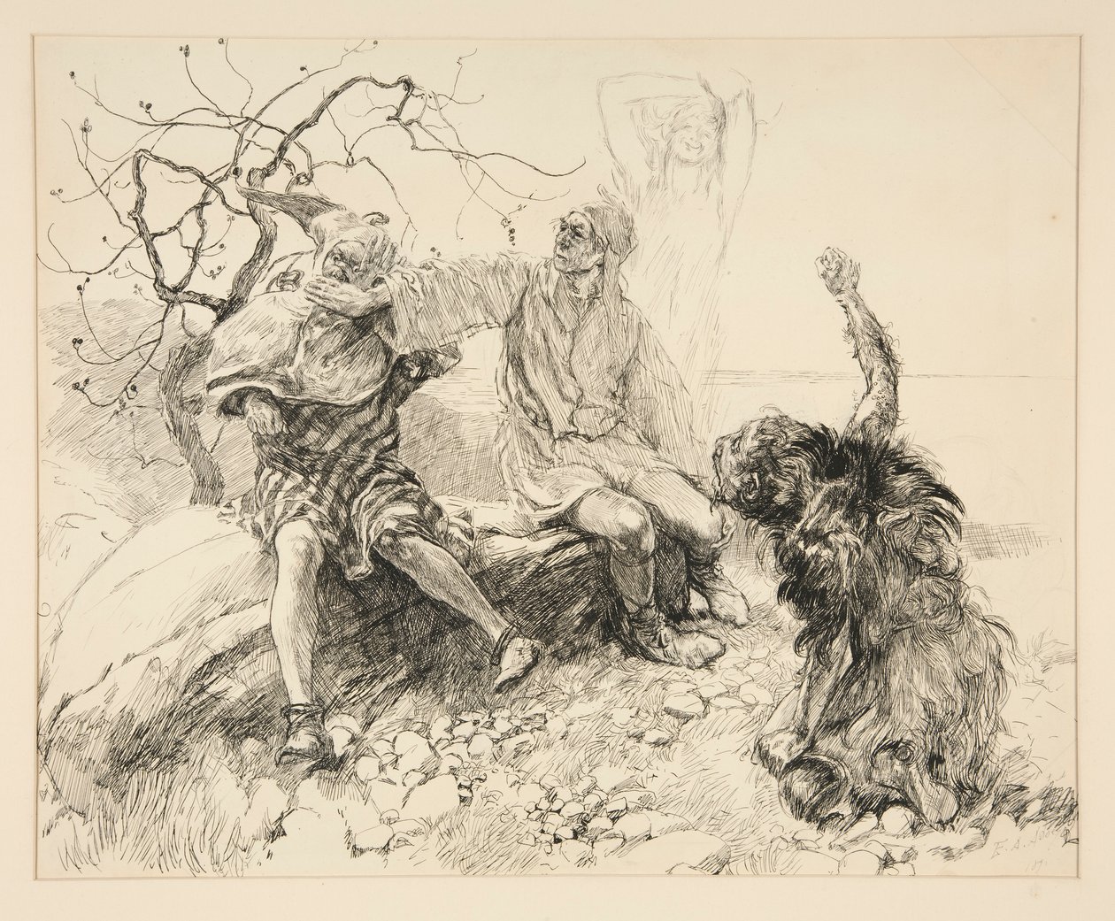Caliban, Stephano och Trinculo (Ariel osynlig), illustration för akt II, Scene II, The Tempest av Edwin Austin Abbey