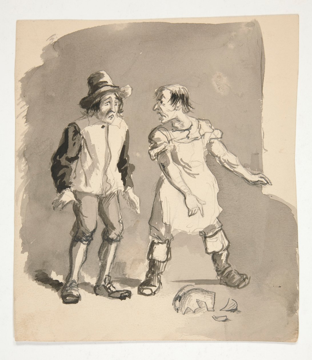 Tecknad film av två män och trasig kruka av Edwin Austin Abbey