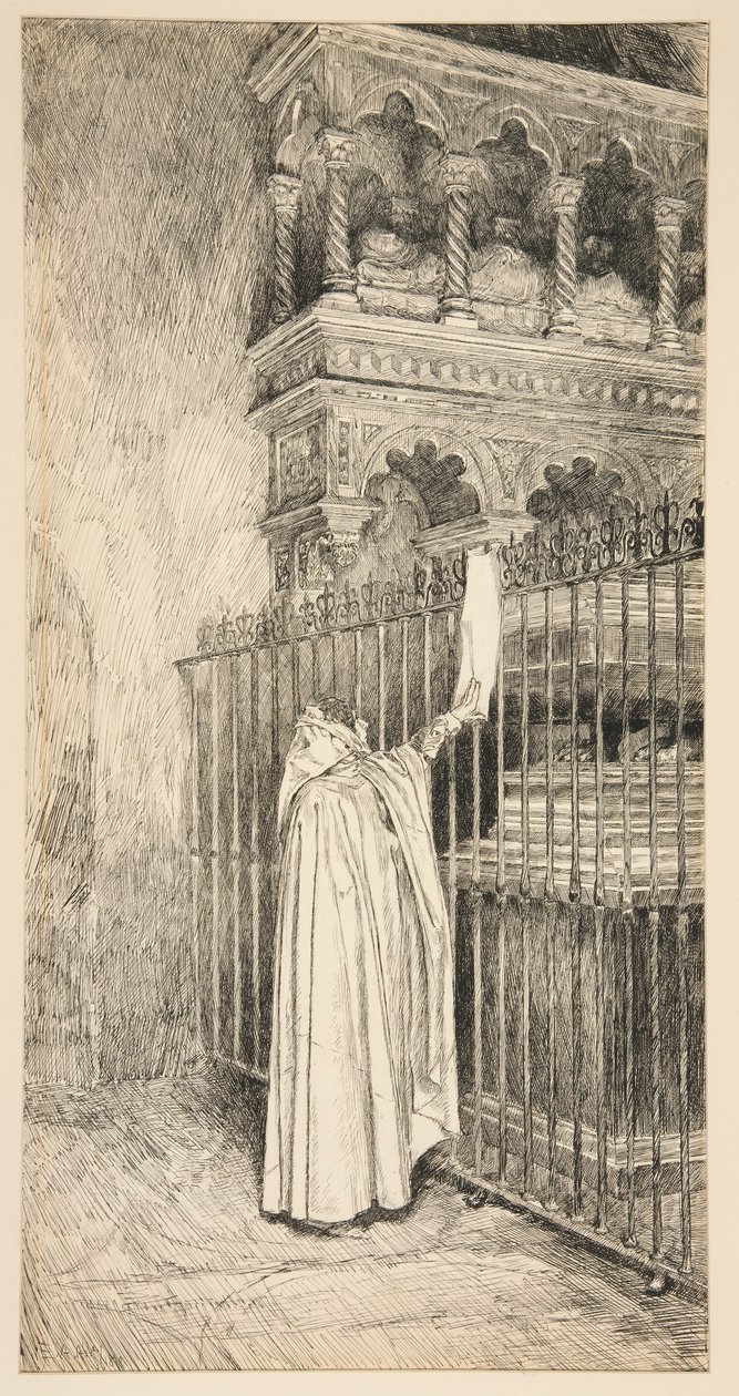 Claudio (läser ur en rulle): av Edwin Austin Abbey