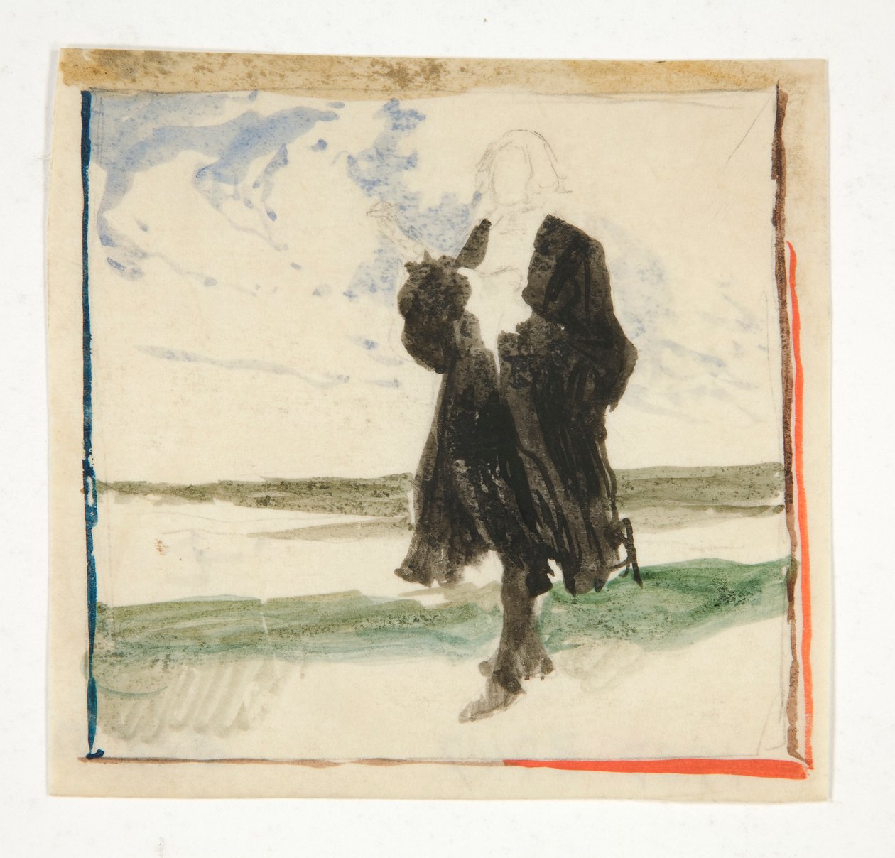 Klädd man i landskap - oidentifierad illustration av Edwin Austin Abbey
