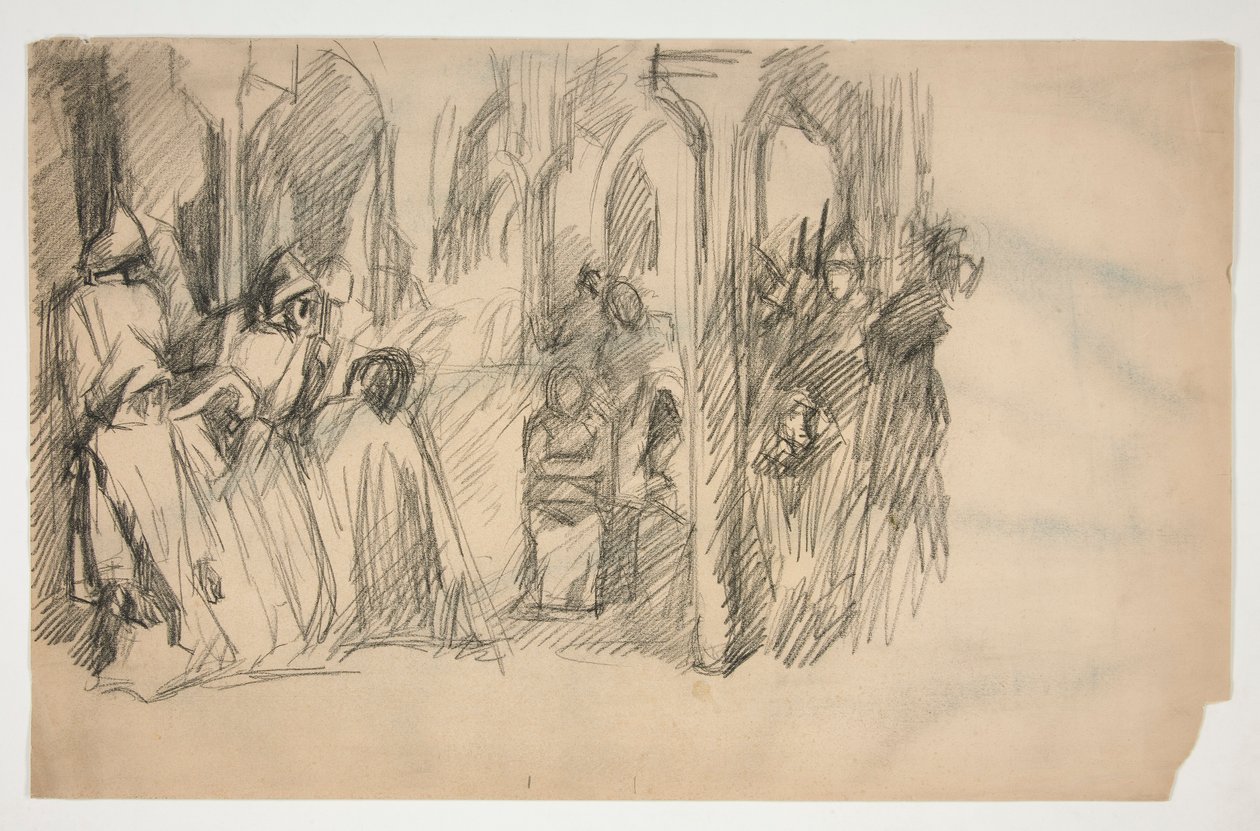 Kompositionsstudie för väggmålningsserien The Quest of the Holy Grail på Boston Public Library av Edwin Austin Abbey
