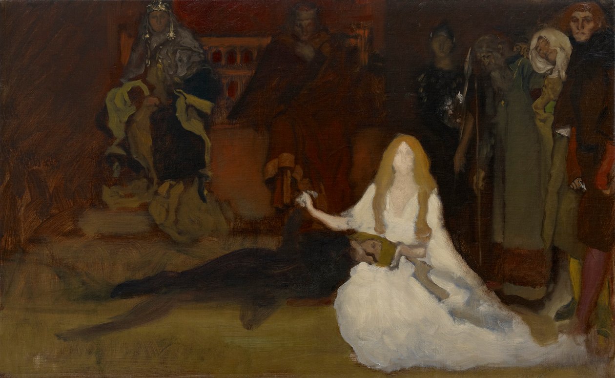 Kompositionsstudie, för The Play Scene in Hamlet, Akt III, Scen II av Edwin Austin Abbey